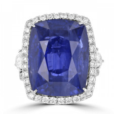 Lab-Created Halo 40.50ct Blue Sapphire  White CZ 925 Silver Engagement Ring