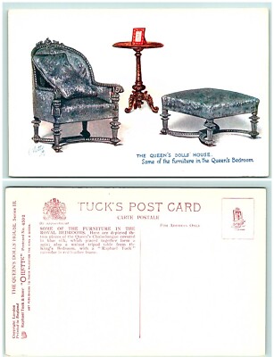 S02-3515, TURNITURE IN THE ROYAL BEDROOM, QUEEN'S DOLLS HOUSE, TUCK'S POSTCARD