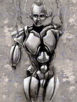 PAINTING ILLUSTRATION FANTASY CYBORG ROBOT GIRL TATTOO DESIGN ART