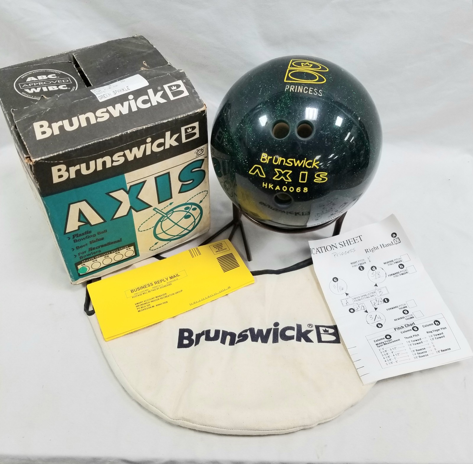 Brunswick Axis Bowling Ball IOB Green Glitter Sparkle PRINCE