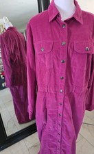 LOFT Corduroy Shirt Dress Women’s 14 Pink Magenta Snap Front Long Sleeve Midi