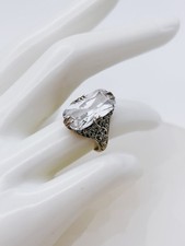 Sterling Silver 925 Solitaire Ring Filigree Art Deco Style Cocktail Sz 6 Glam