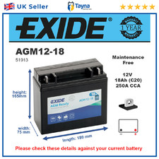 AGM Motorcycle Battery Bike Motorbike AGM12-18 Exide