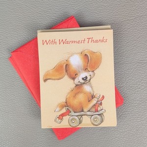 8 Vintage Forget Me Not Blank Thank You Cards + Envelopes, Puppy Dog