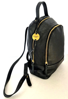 Nice! Margot New York Real Black Leather Mini Backpack Bag Adjustable + Storage