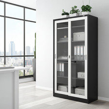 Büro Möbel Stahlschrank Petersburg dunkelgrau-weiß Glasfront Schrank Glas Lager