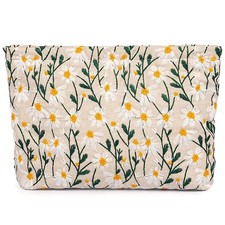 Large Makeup Bag for Purse, White Daisy Floral Cosmetic Bag for Women Girls, ...