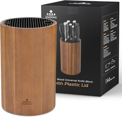 Universal Knife Block Holder with Plastic Lid, Acacia Wood Knife Block without K