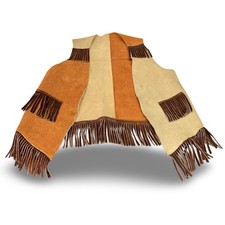 Vintage 1970s Youth Cowhide Leather Fringe Vest Handmade Nebraska Western