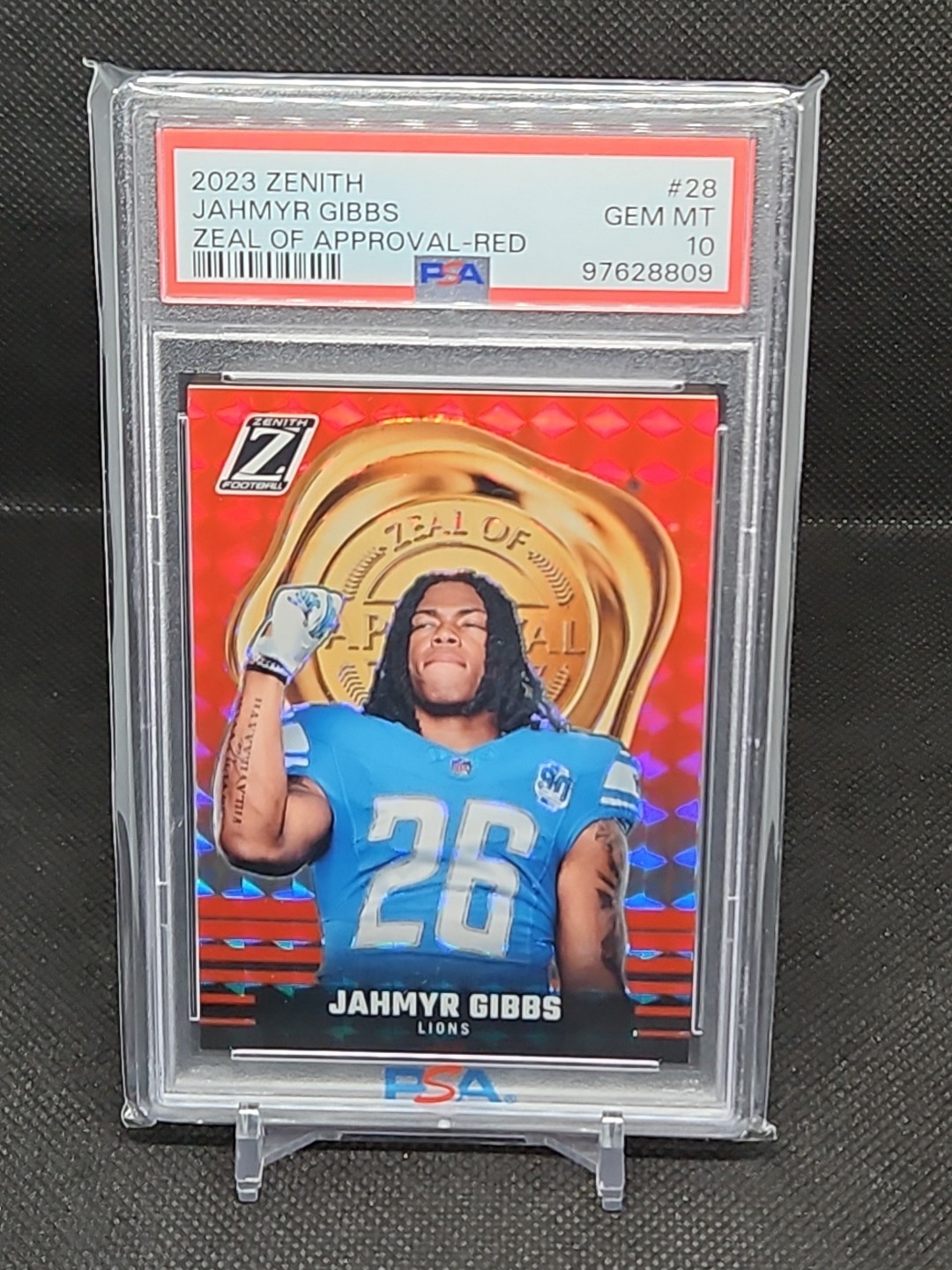Jahmyr Gibbs Panini Zenith Zeal of Approval #28 Red