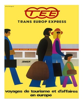 Vintage Trans Europ Express Reiseplakat Wandkunst Minimalistisch Urban