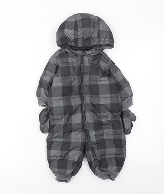 babyGap Unisex Baby grau karierter gefütterter Schneeanzug 6-12 Monate Kapuze Daunen gefüllt
