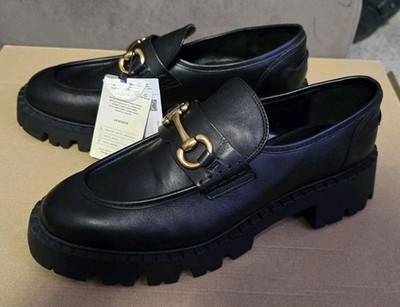 Mango Loafer Mokassins Halbschuhe Damen Leder Schwarz Plateau Gr.41  Neu
