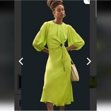 Farm Rio NWT Women's lime Green Long Sleeves Puff-Sleeve Midi Dress Size Xsmall