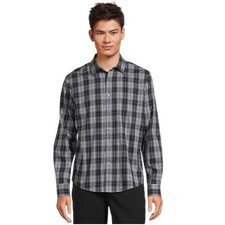 George Men's Small Black and Grey Long Sleeve Poplin Button-Up Shirt NWT