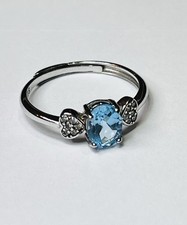 925 Sterling Silver Natural Swiss Blue Topaz Certified Heart Ring
