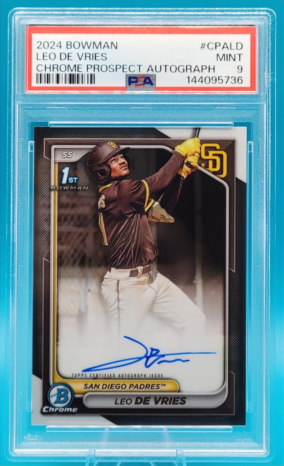 2024 Bowman Chrome Prospect Autograph Leo de Vries #CPA-LD (AU, RC) PSA 9
