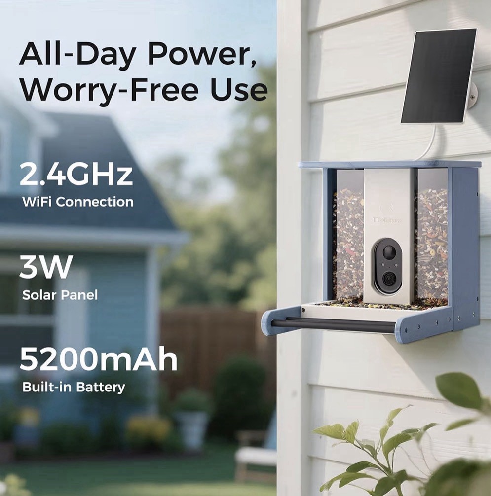 HDPE Smart Bird Feeder with Camera, Solar Powered, AI Identifies 10,000+ Birds S