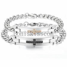 Classic Cross Charm Stainless Steel Cuban Curb Chain Men Women Couple Bracelet