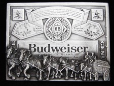 PC01104 VINTAGE 1970s  BUDWEISER KING OF BEERS  CLYDESDALES BERGAMOT BUCKLE