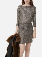 Maje Metallic Estelle Mini Dress 38/MED/6 US Ruched Cocktail Bodycon Party $250