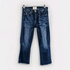McGuire Denim The Vintage Crop Jeans Sz 24 Straight Leg Raw Hem High Rise USA