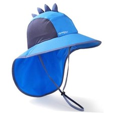 Toddler Sun Hat with Neck Flap Dinosaur Design Kids UPF 50 Wide Brim Sun Blue