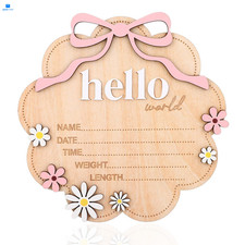 Hello World Newborn Sign, 15cm/5.9in Wooden Baby Birth Announcement brown