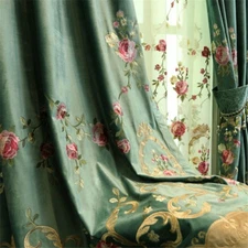 Luxury Green Velvet Curtains Bedroom Embroidered Floral Tulle Curtain Sheer