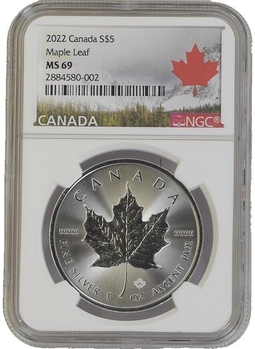 銀貨 2022 Canada Maple Leaf MS69 NGC MS 69 2022 CANADA MAPLE LEAF 9999 FINE SILVER 1 OZ $5