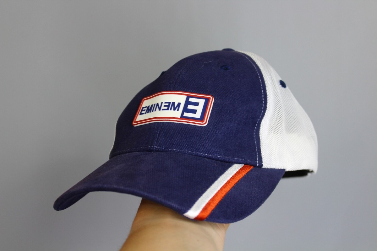 VINTAGE 2003 EMINEM FITTED HAT BABY BLUE & WHITE E LOGO SLIM SHADY