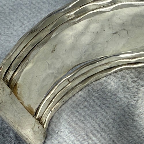 Hammered Silver Tone Metal Cuff Bracelet Asymmetrical Textured Adjustable Fit - Picture 16 of 21