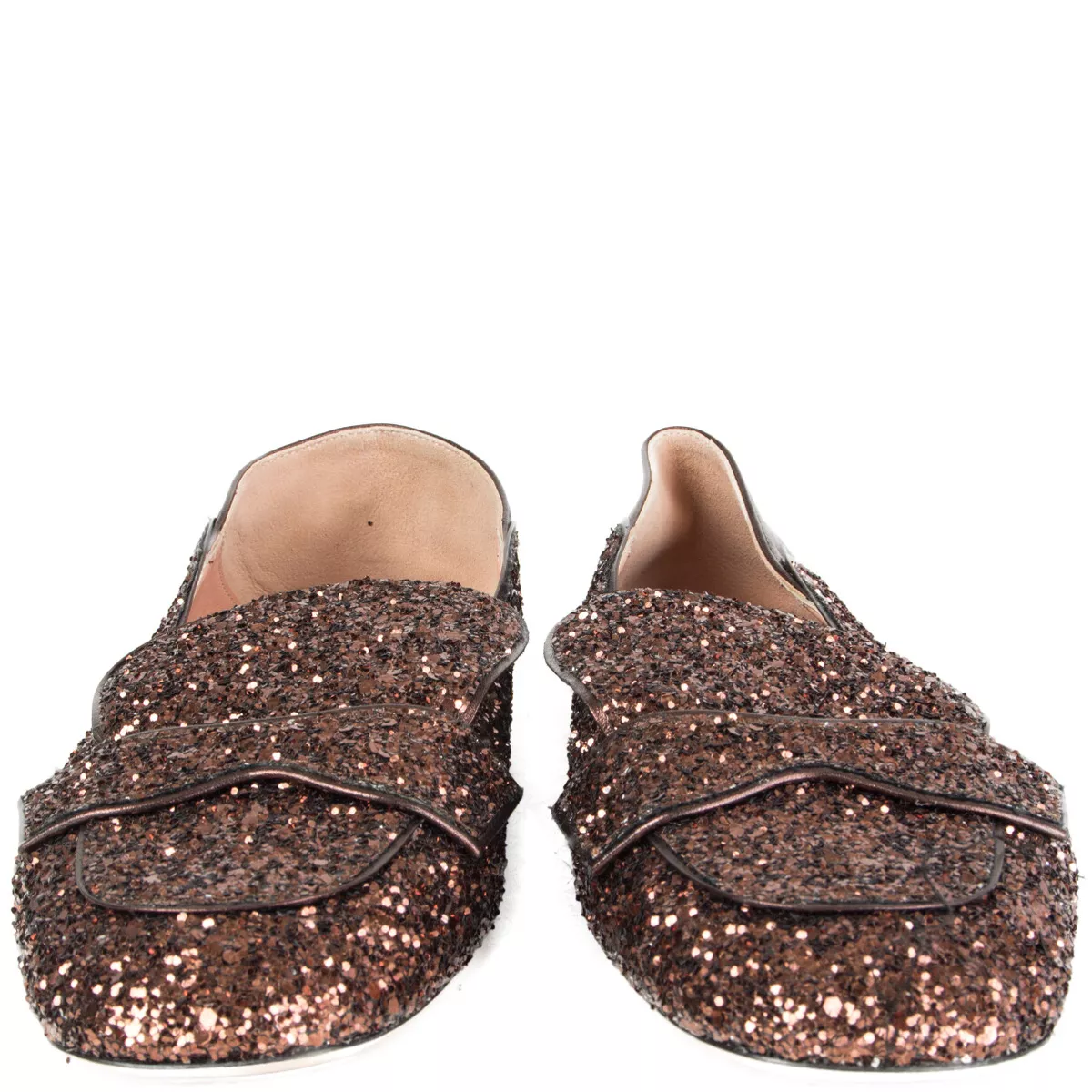 60789 auth ROCHAS bronze brown Glitter Penny Loafers Flats Shoes