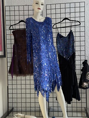 Vintage 1980s Blue Silk Sequin Flame Dress-Gown-Mini-cocktail-Small | eBay Vintage 1980s Blue Silk Sequin Flame Dress-Gown-Mini-cocktail-Small | eBay