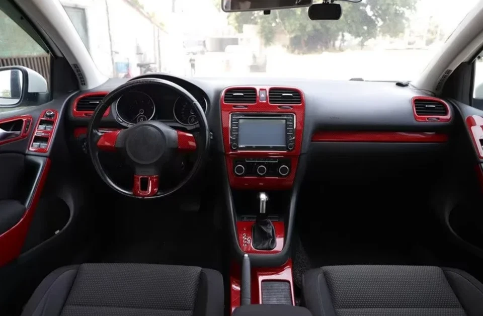25PCS Red Carbon Fiber Car Interior Kit Cover Trim For Volkswagen Golf 2010-2012 Foto 2 de 4