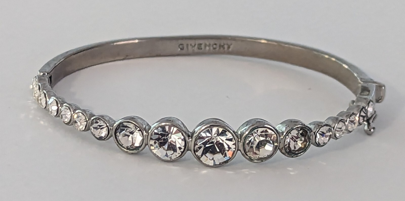 Givenchy Silver Crystal Hinged Bangle Bracelet - image 1