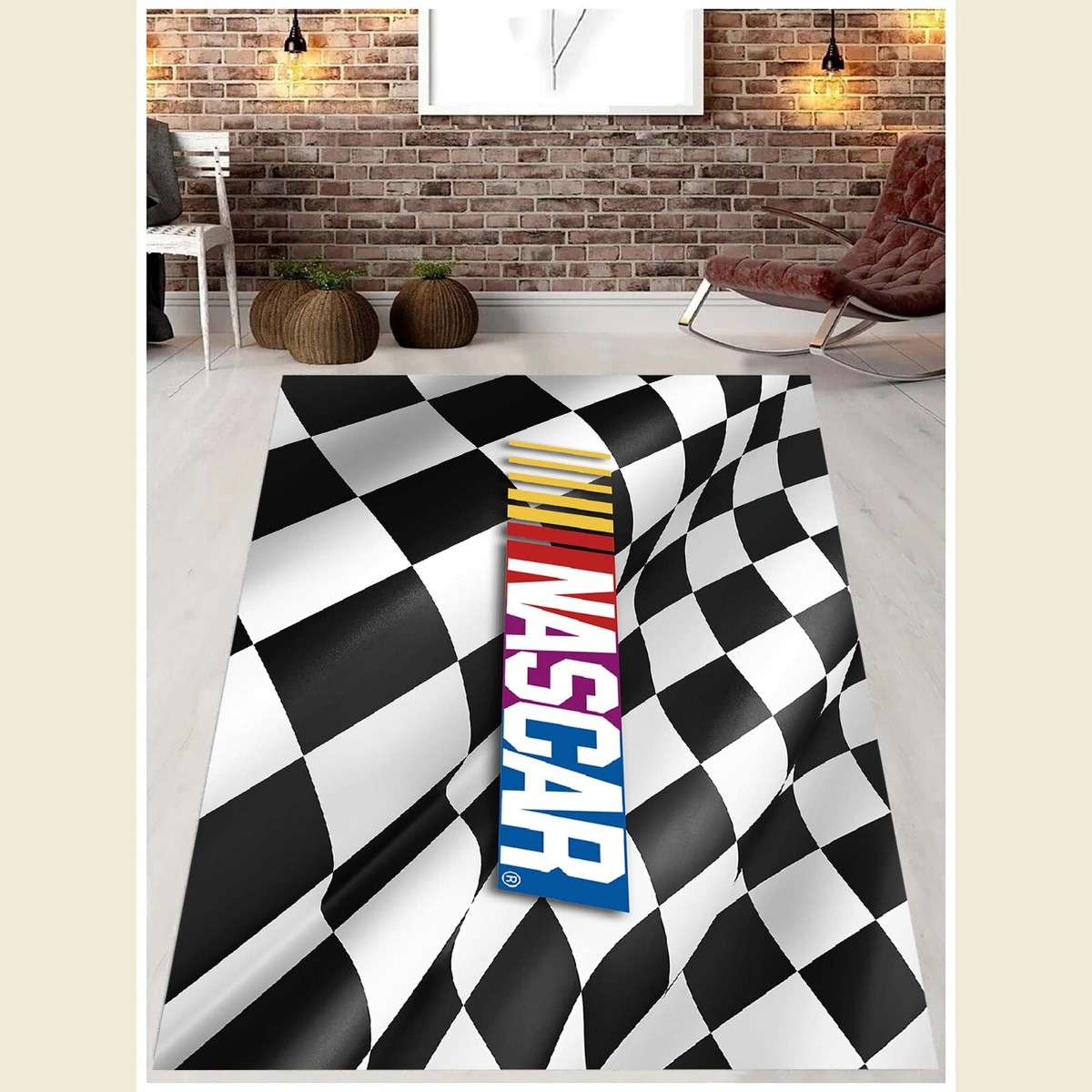 Nascar Finish Flag Rug, Sport Flag Rug, Nascar Sport Rug,Car Sport