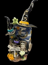 Blue Sky Halloween Witches Shop Tea Light Candle House Decor Clayworks 13" x 8"