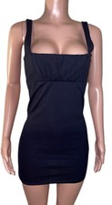 Forever 21 Black Ribbed Party V2K Y2K Body Con Mini Cleavage Dress NWT Party M