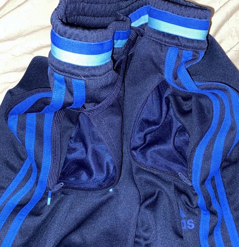 Adidas Youth Unisex Jogger Track Pants Navy W 3 Lt Blue Stripes Size XS 21X29.5” - Picture 9 of 9