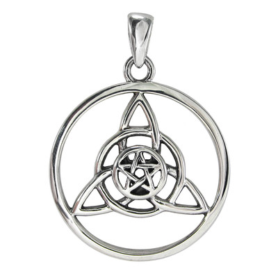 Sterling Silver Celtic Triquetra Pentacle Pendant Wiccan Pagan Jewelry