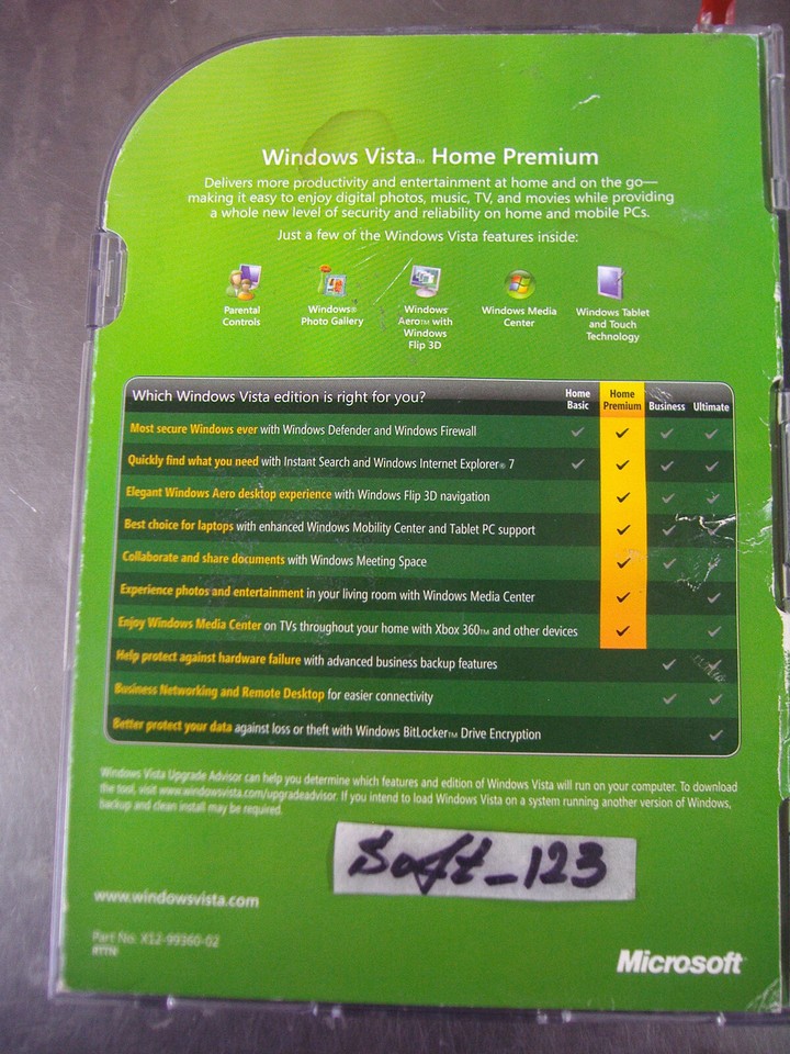 Microsoft Windows Vista Home Premium Full MS WIN 32 Bit DVD =NEW SEALED ...