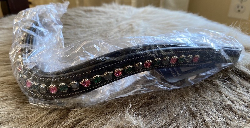 Exion Pro Horse Curved Padded Leather Black BROWBAND Pink, Emerald & Black