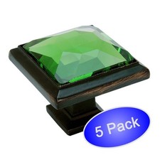 5 Pack Cosmas 5883ORB-Em Oil Rubbed Bronze Emerald Glass Square Knob