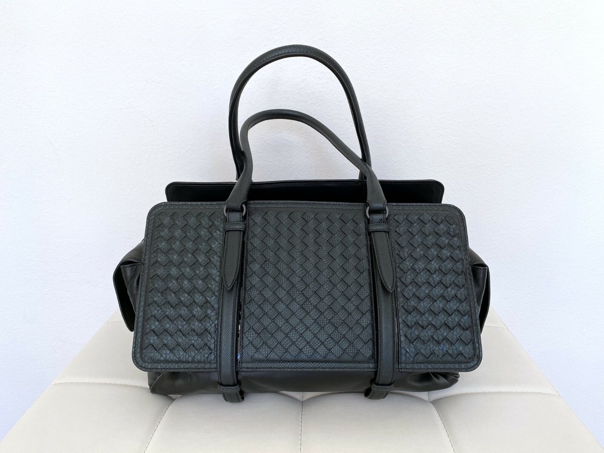 NWT! BOTTEGA VENETA Exotic Leather Intrecciato Black Handbag 