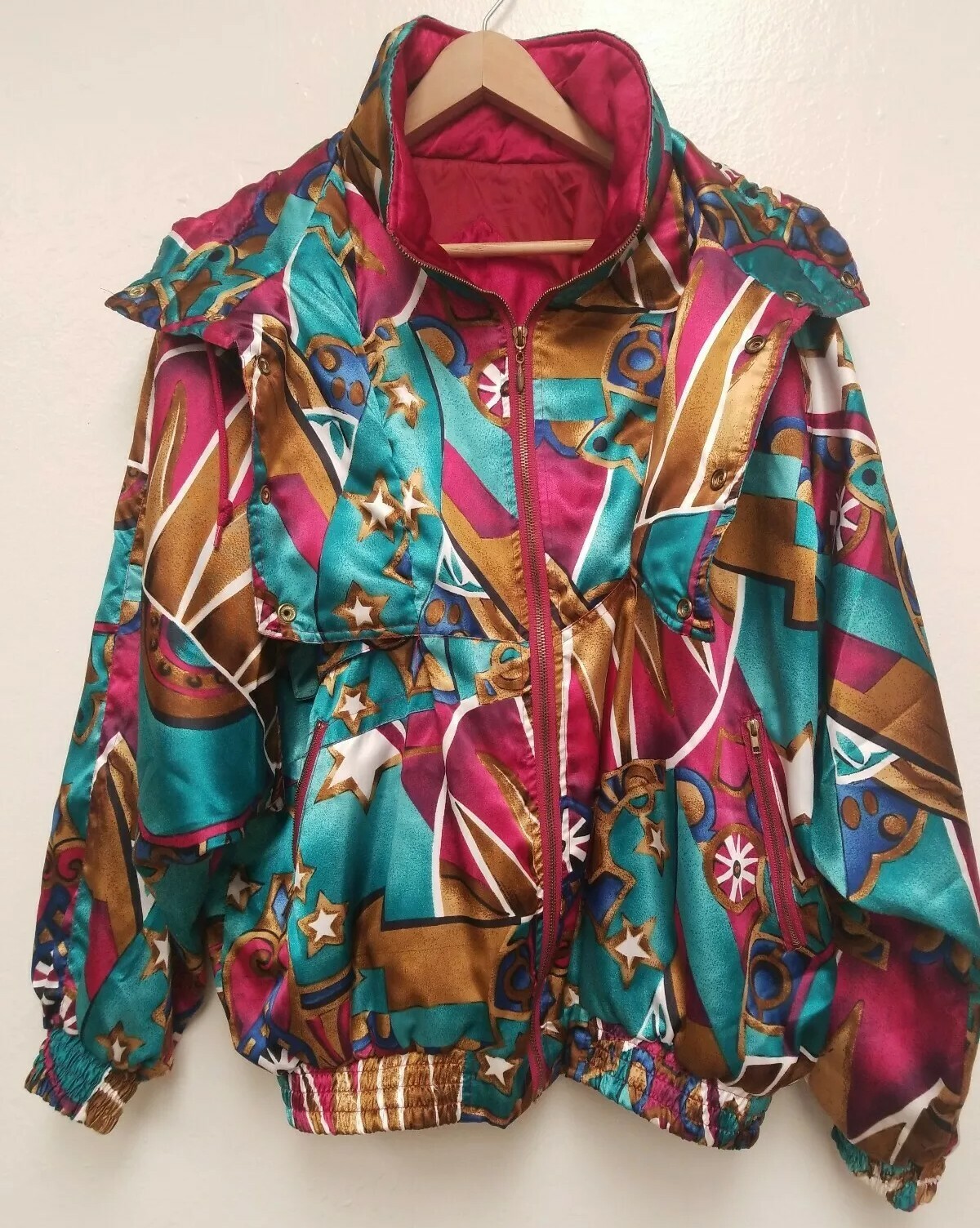 Vintage Lavon 80s Jacket Shoulder Pads Satin Colorful… Gem