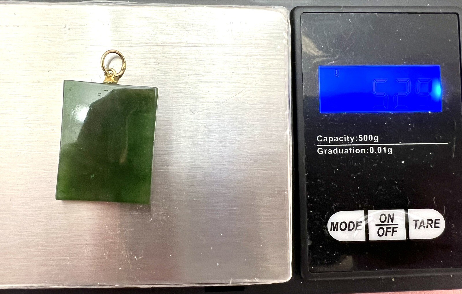 Vintage rectangular Polished flat green jade “Saf… - image 5