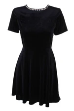One Clothing Juniors Black Short-Sleeve Rhinestone Fit & Flare Dress L