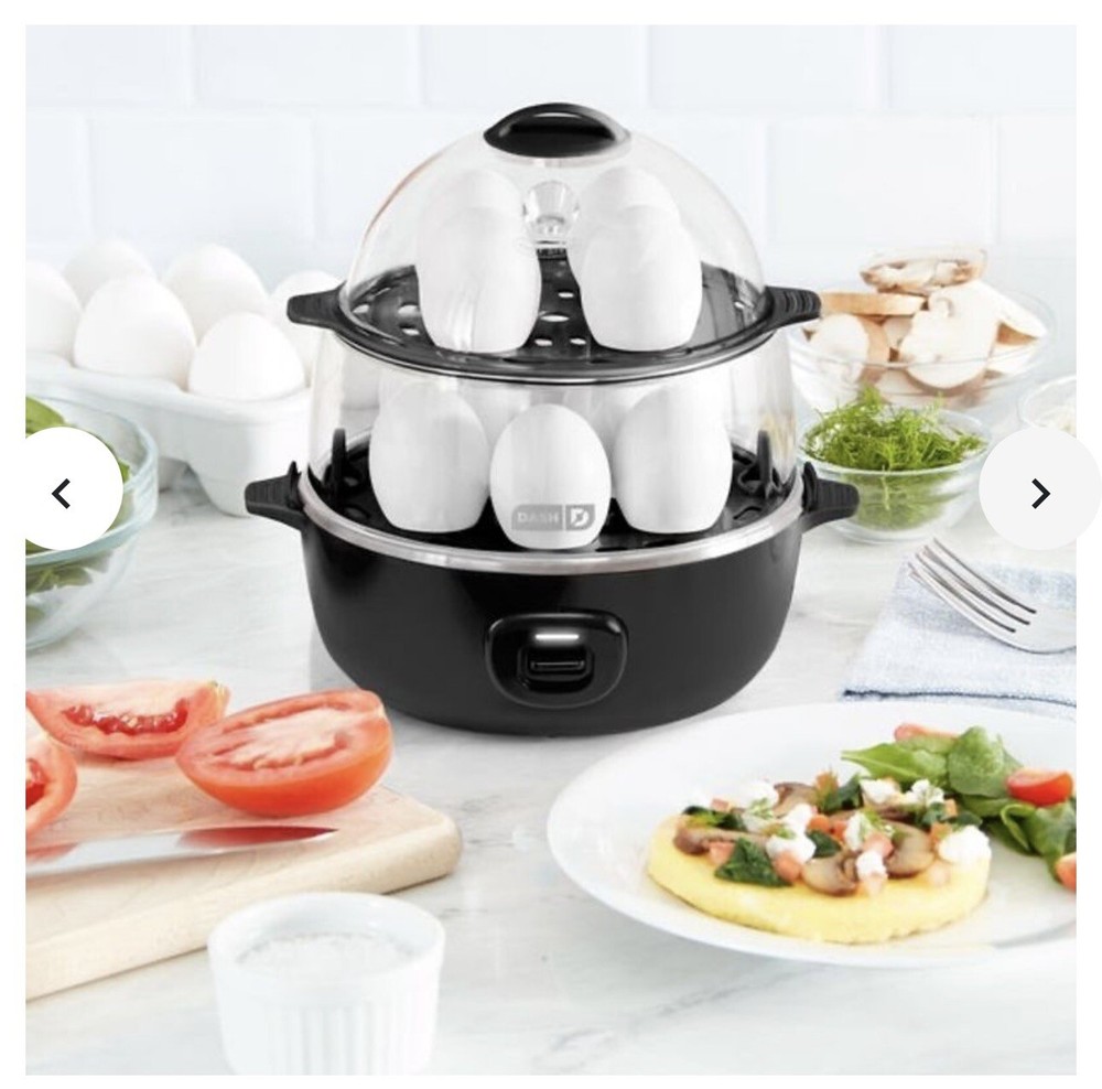 17-piece Dash egg cooker & steamer with 12-egg capacity, piping bag, and 20+ recipes  