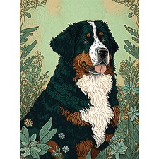 Bernese Mountain Dog in Wildflowers Modern Wall Art Canvas Picture Print 18X24